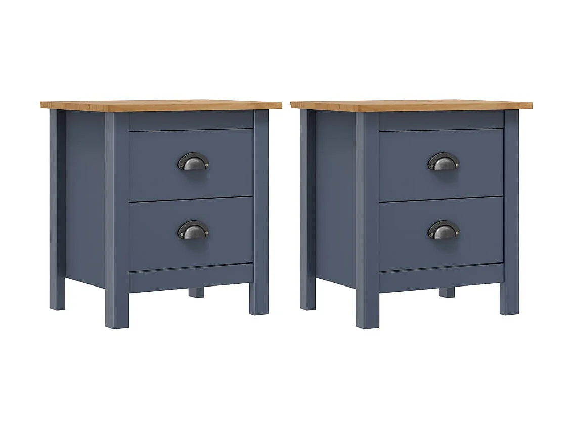 Comodini | Tavolini da notte | Tavolini da letto Hill Grigi 2 pz 46x35x49,5 cm in Legno di Pino