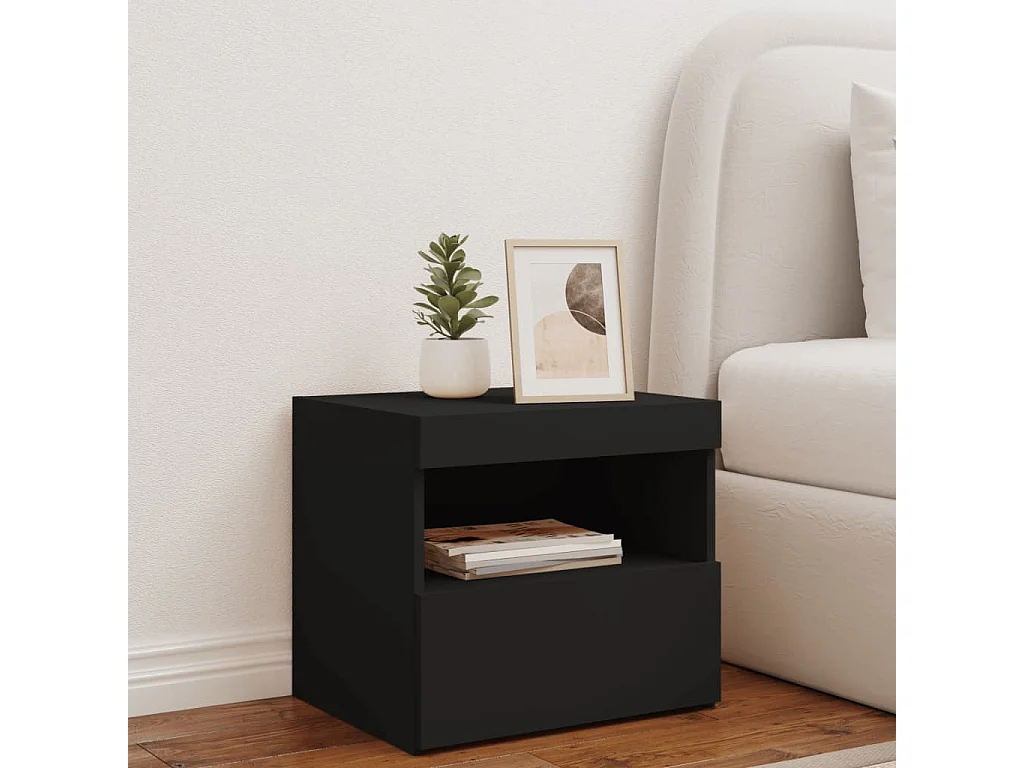 Mesita de noche con luces LED negro 50x40x45 cm ES54349