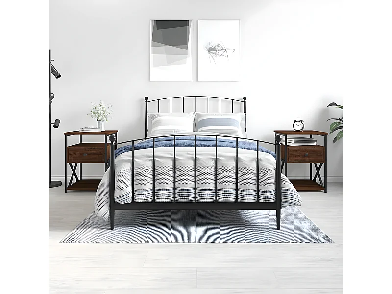 Lote de 2 Mesitas de noche madera ingeniería marrón roble 40x42x55 cm ES73118