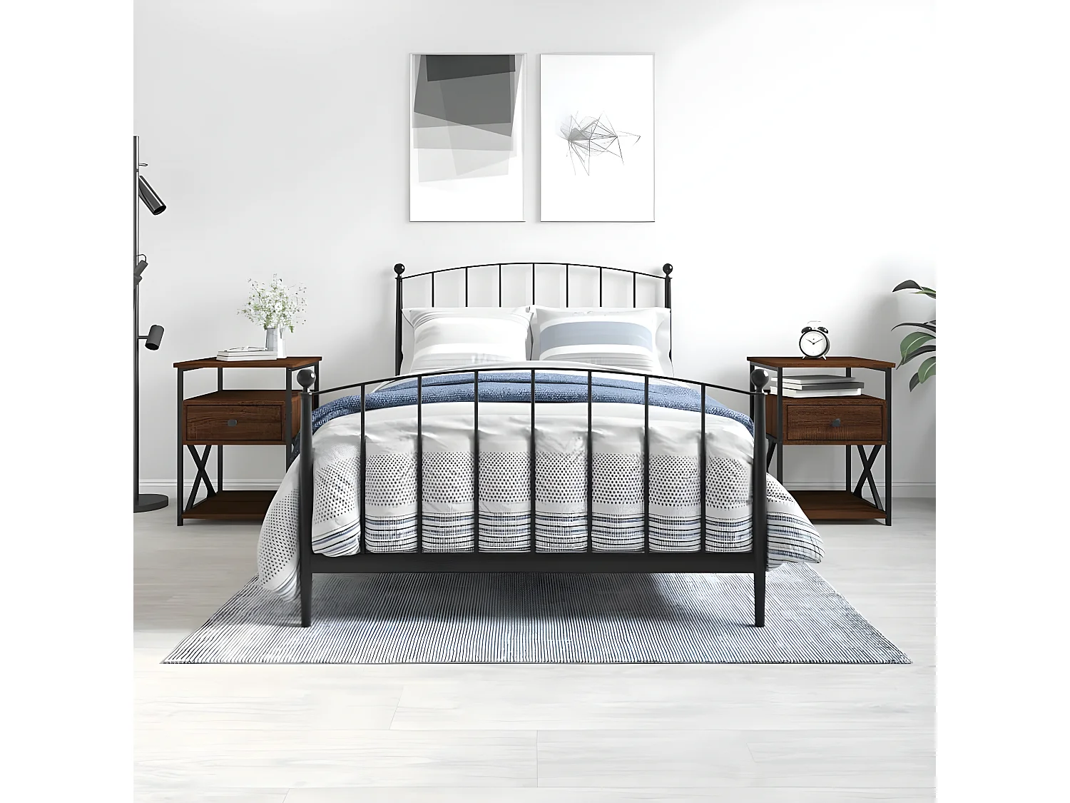 Lote de 2 Mesitas de noche madera ingeniería marrón roble 40x42x55 cm ES73118