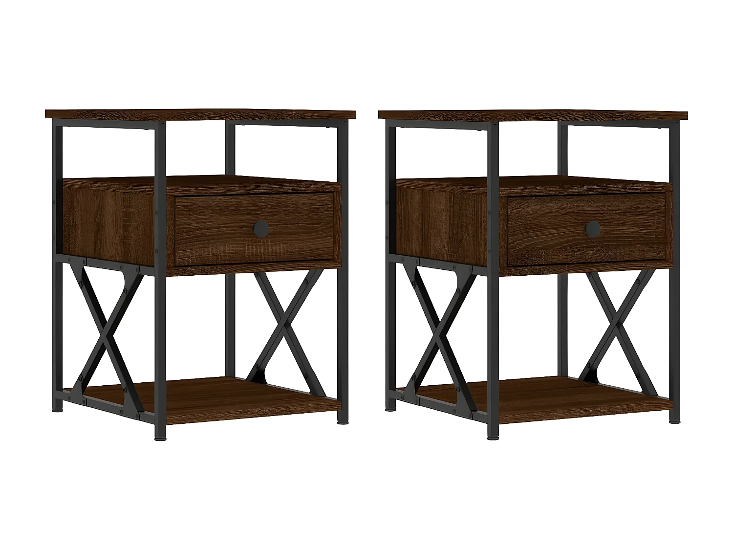 Lote de 2 Mesitas de noche madera ingeniería marrón roble 40x42x55 cm ES73118