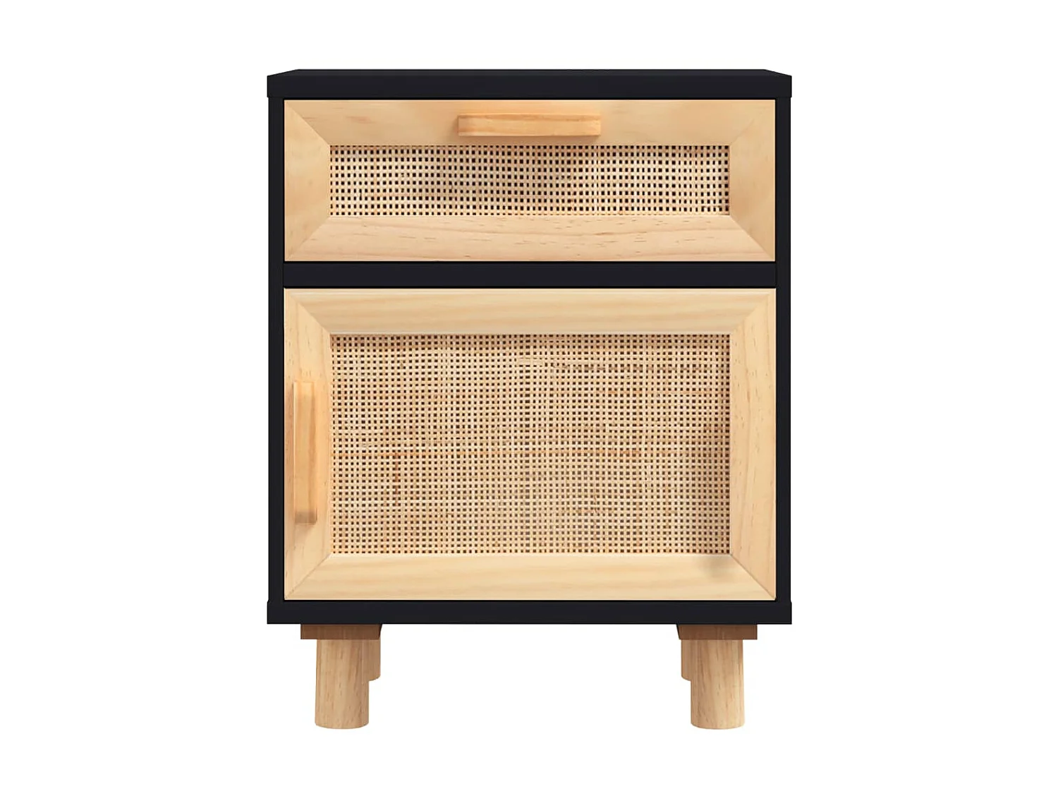 Lot de 2 Tables de chevet Noir Bois de pin massif et rotin naturel GHR22989