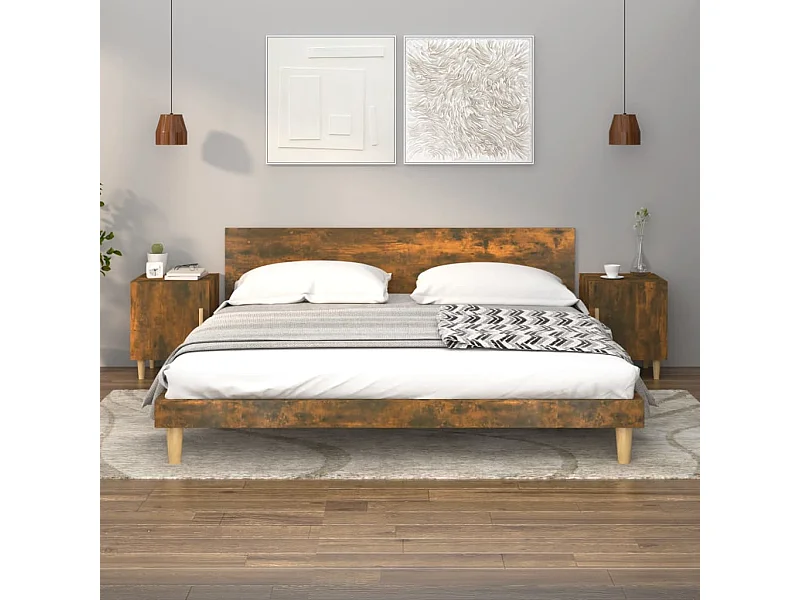 Comodini | Tavolini da notte | Tavolini da letto 2 pz Rovere Fumo in Legno Multistrato