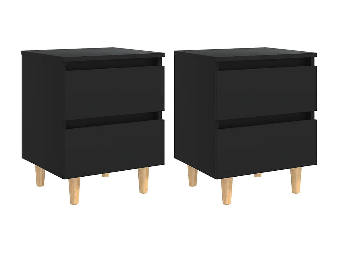 Nachtkastjes 2 st met grenenhouten poten 40x35x50 cm zwart NL27014