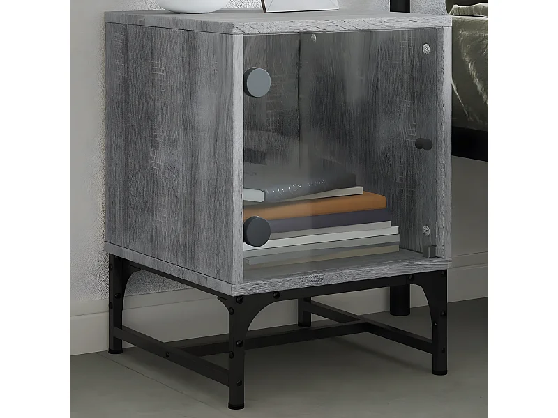Mesita de noche con puerta de vidrio gris Sonoma 35x37x50 cm ES14948