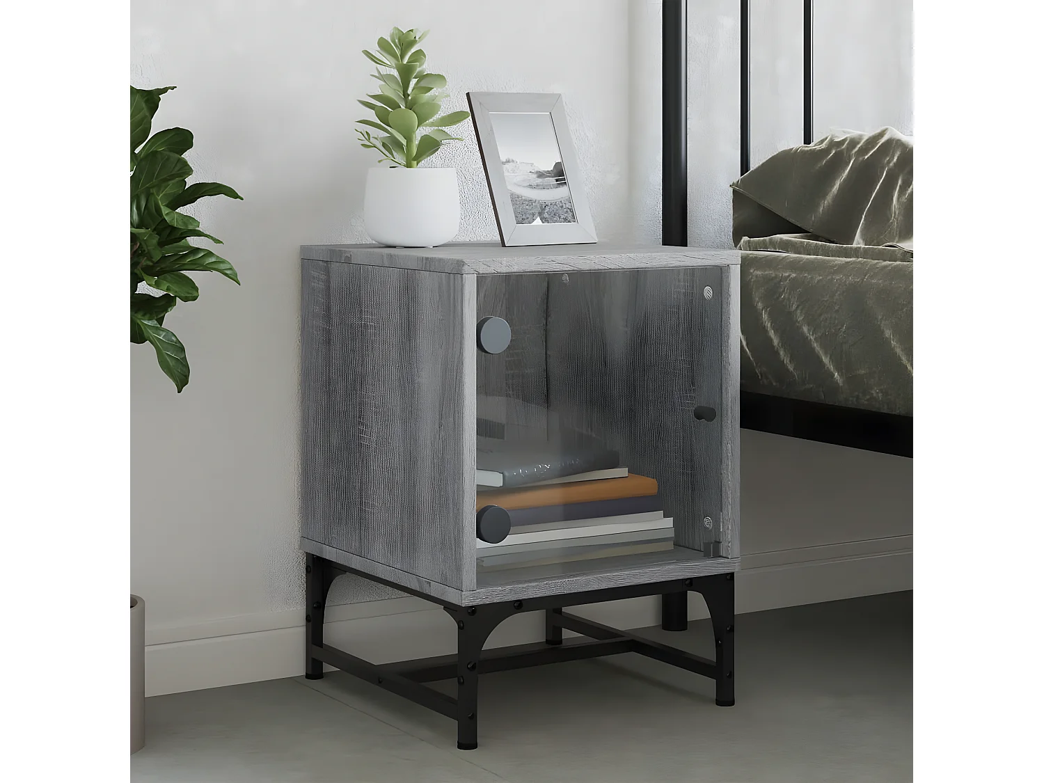 Table de chevet avec porte en verre sonoma gris 35x37x50 cm GHR13818