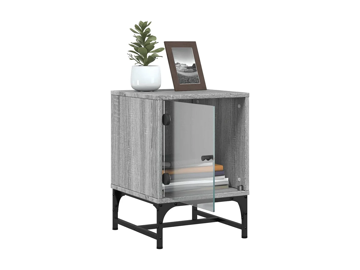 Table de chevet avec porte en verre sonoma gris 35x37x50 cm GHR13818