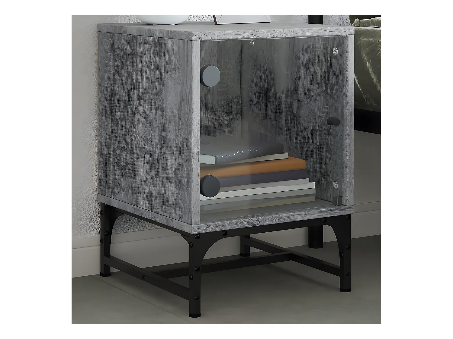 Table de chevet avec porte en verre sonoma gris 35x37x50 cm GHR13818