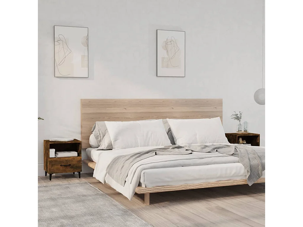 Lote de 2 Mesitas de noche madera contrachapada color roble ahumado ES40202