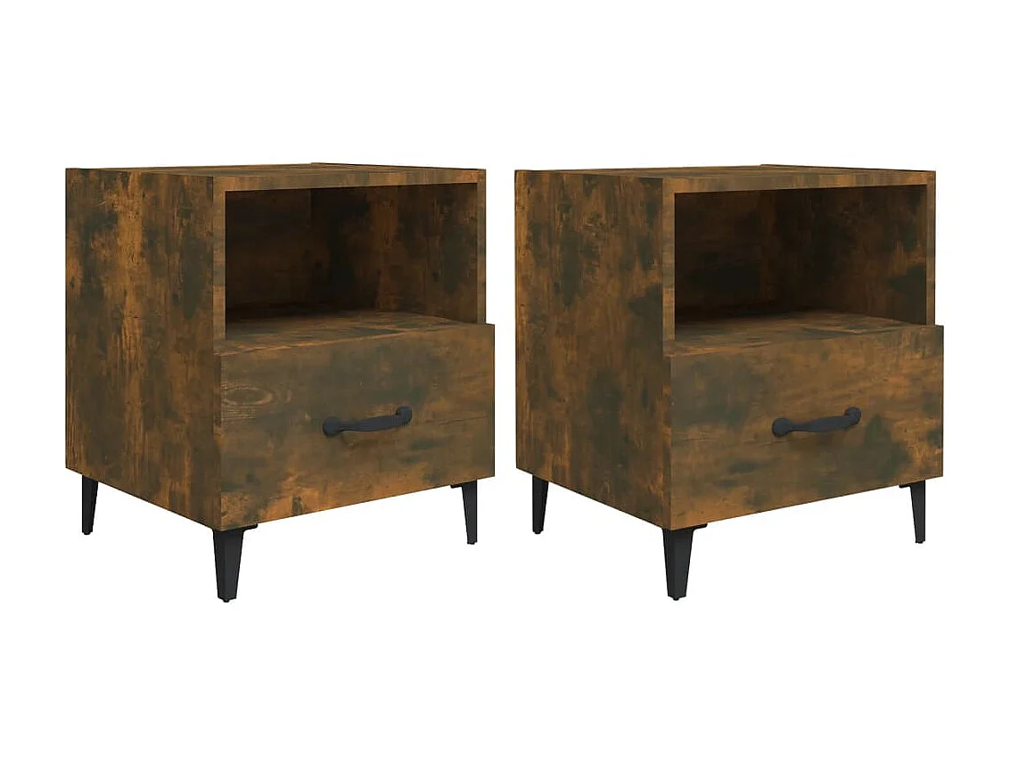 Lote de 2 Mesitas de noche madera contrachapada color roble ahumado ES40202