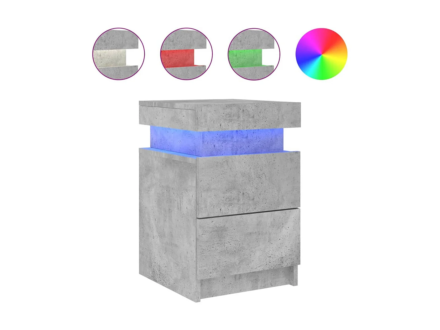 Table de chevet avec lumières LED gris béton 35x39x55 cm GHR28055