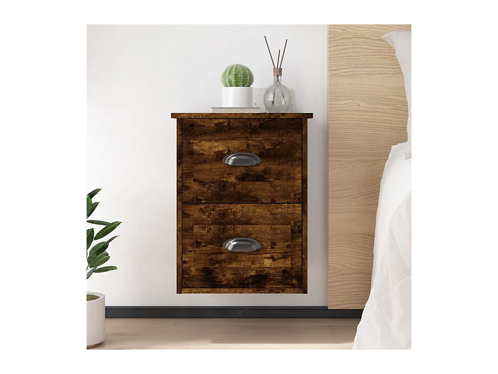 Lot de 2 Tables de chevet murales chêne fumé 41,5x36x53 cm GHR38001