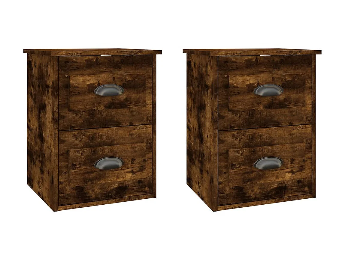 Lot de 2 Tables de chevet murales chêne fumé 41,5x36x53 cm GHR38001