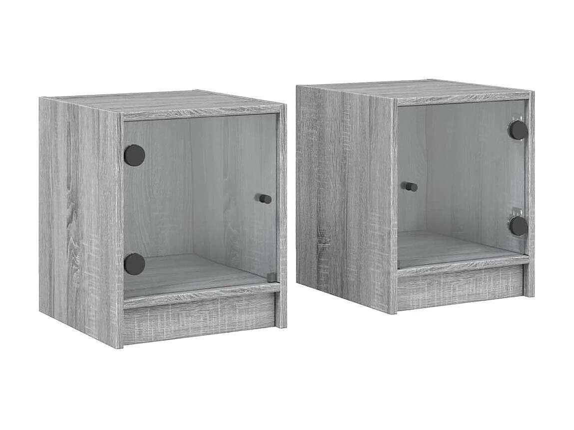 Lot de 2 Tables de chevet et portes vitrées sonoma gris 35x37x42cm GHR89539