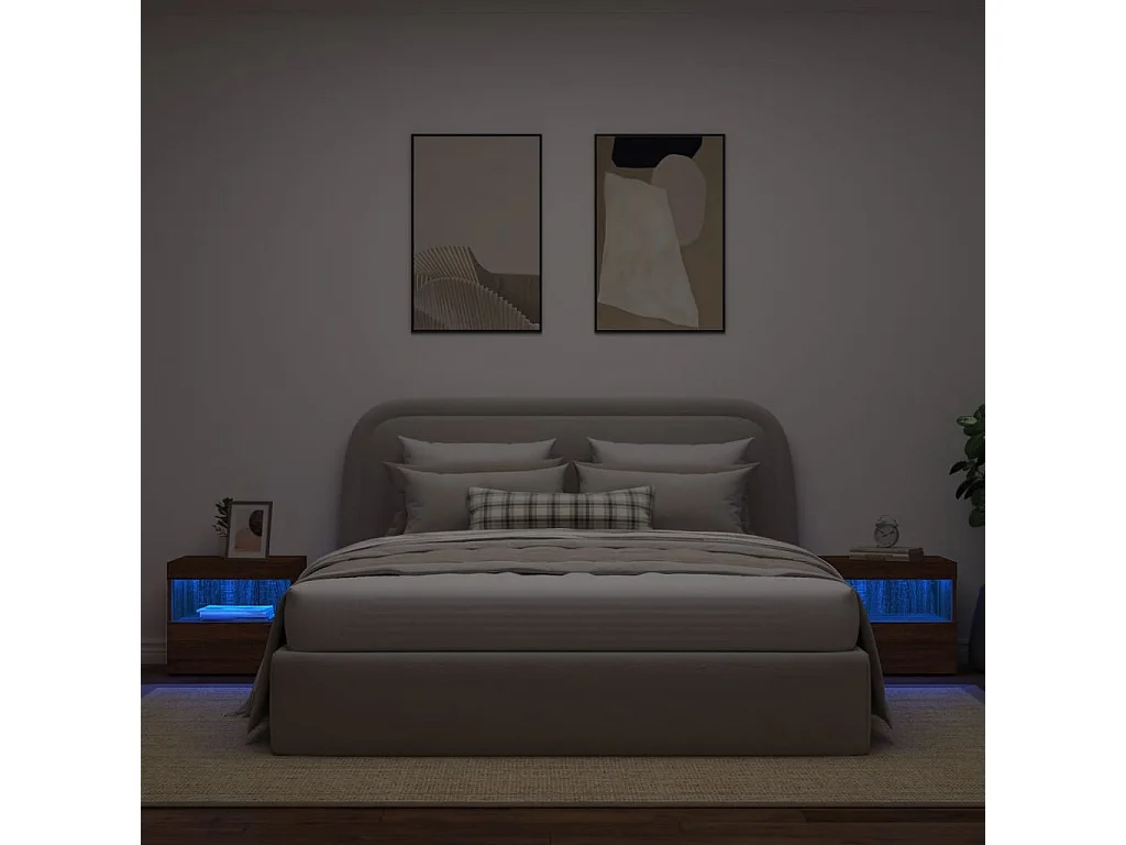 Lot de 2 Tables de chevet et lumières LED chêne marron 50x40x45 cm GHR29682