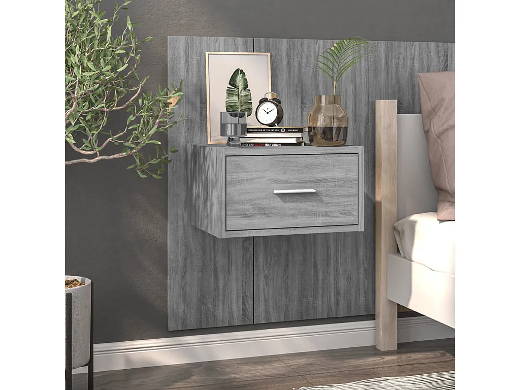 Lote de 2 Mesitas de noche de pared color gris Sonoma ES81020