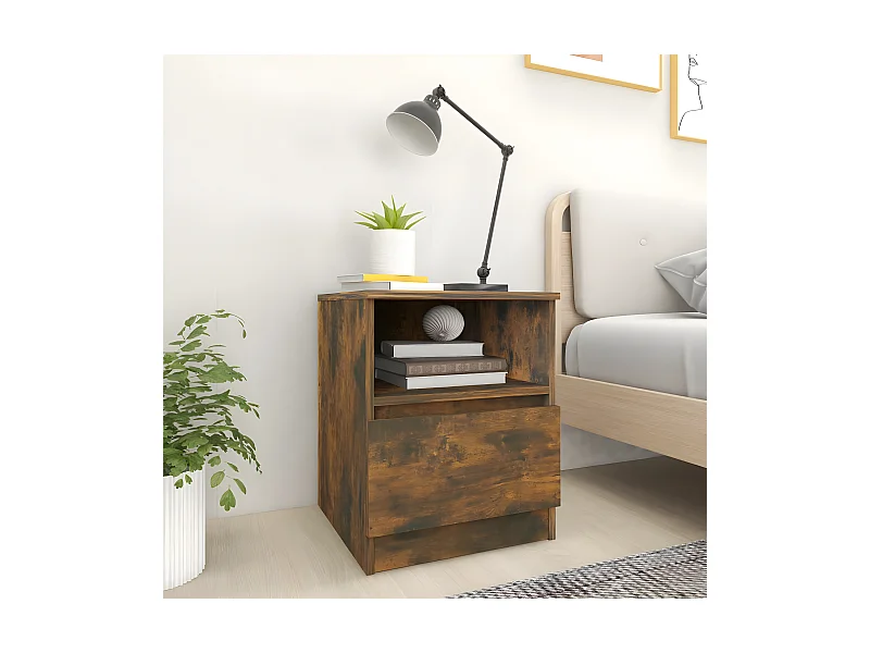 Lot de 2 Tables de chevet chêne fumé 40x40x50 cm bois d'ingénierie GHR56960