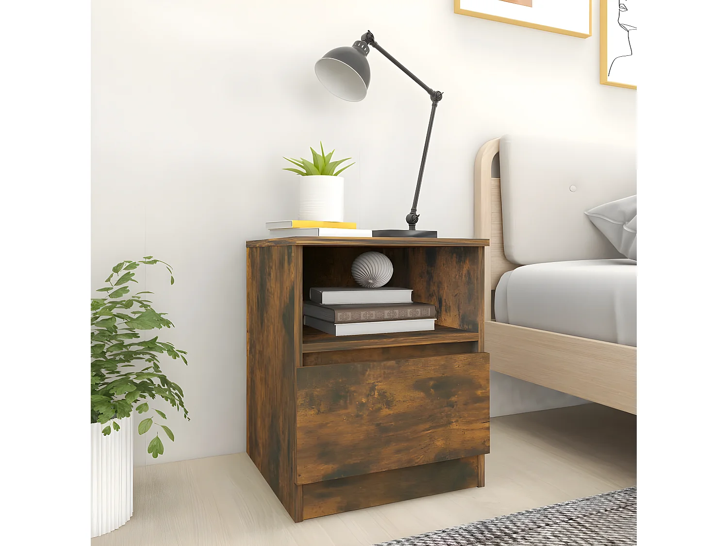 Lot de 2 Tables de chevet chêne fumé 40x40x50 cm bois d'ingénierie GHR56960