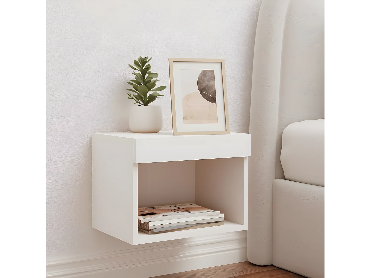 Table de chevet murale avec lumières LED blanc GHR93226