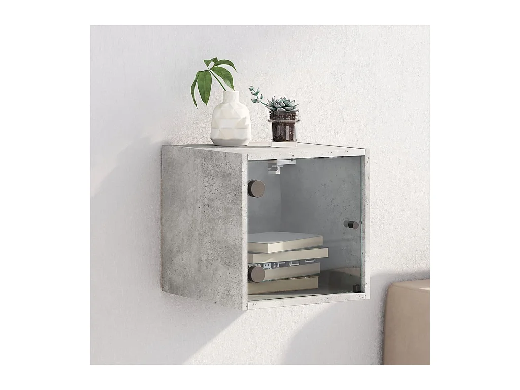 Table de chevet avec porte en verre gris béton 35x37x35 cm GHR85797