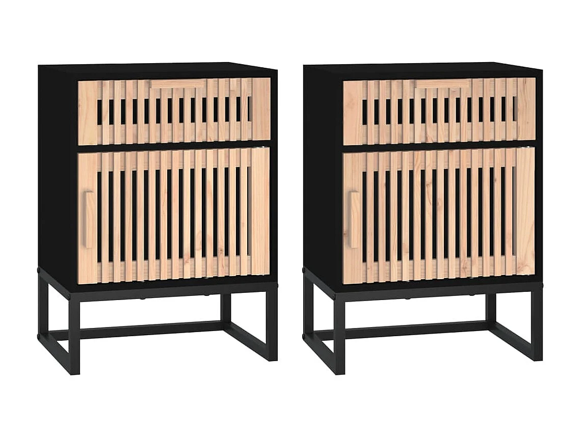 Lot de 2 Tables de chevet noir 40x30x55,5cm bois ingénierie et fer GHR39737