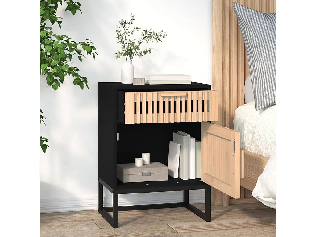 Lot de 2 Tables de chevet noir 40x30x55,5cm bois ingénierie et fer GHR39737