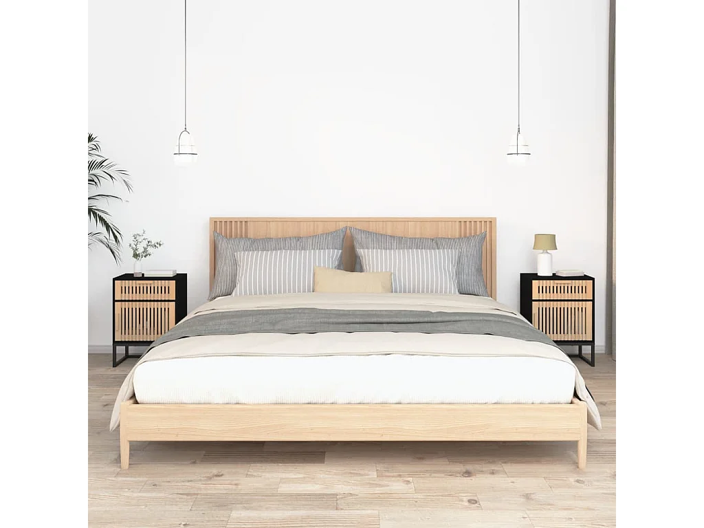 Lote de 2 Mesitas de noche hierro y madera negro 40x30x55,5 cm ES56660