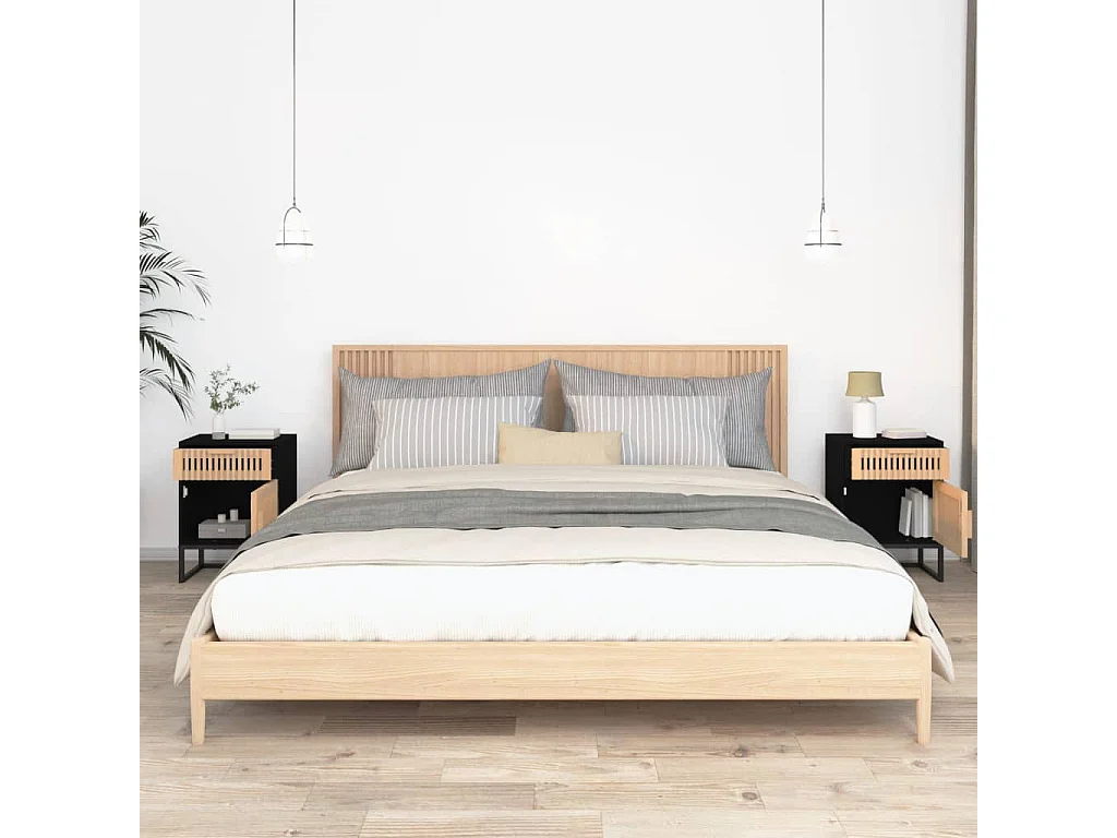 Lote de 2 Mesitas de noche hierro y madera negro 40x30x55,5 cm ES56660