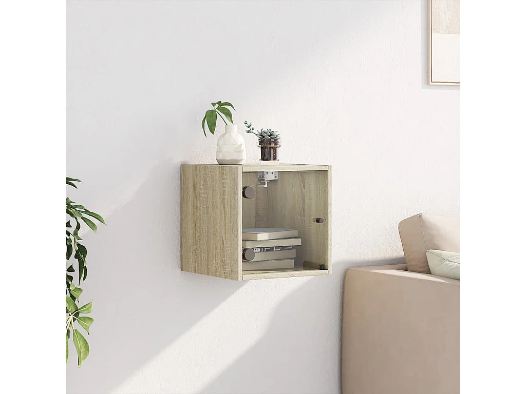 Mesa de cabeceira c/ porta de vidro 35x37x35 cm carvalho sonoma PT49060