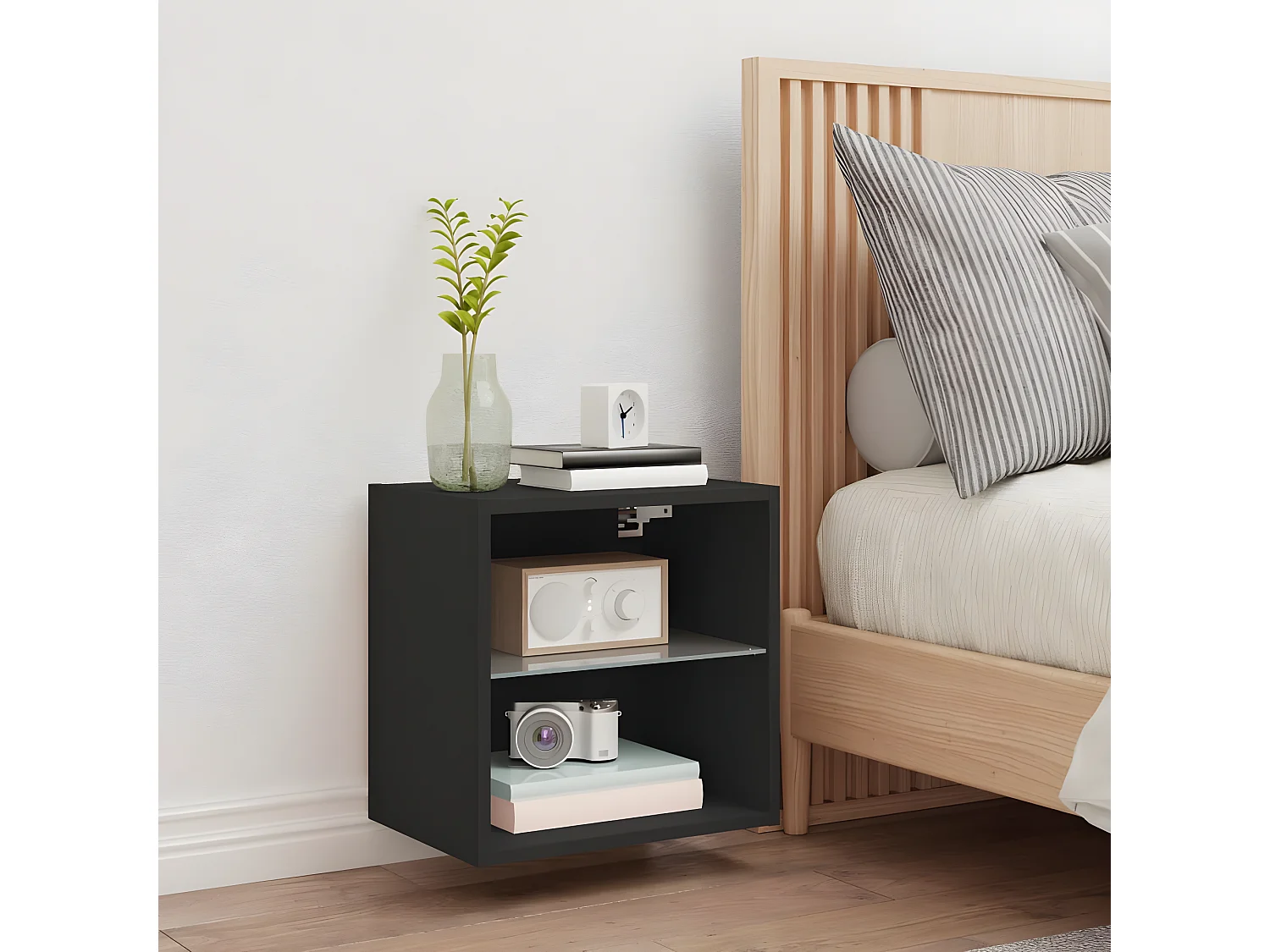 Table de chevet murale avec lumières LED noir GHR28811