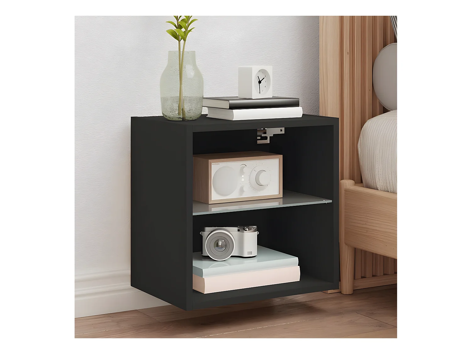 Table de chevet murale avec lumières LED noir GHR28811