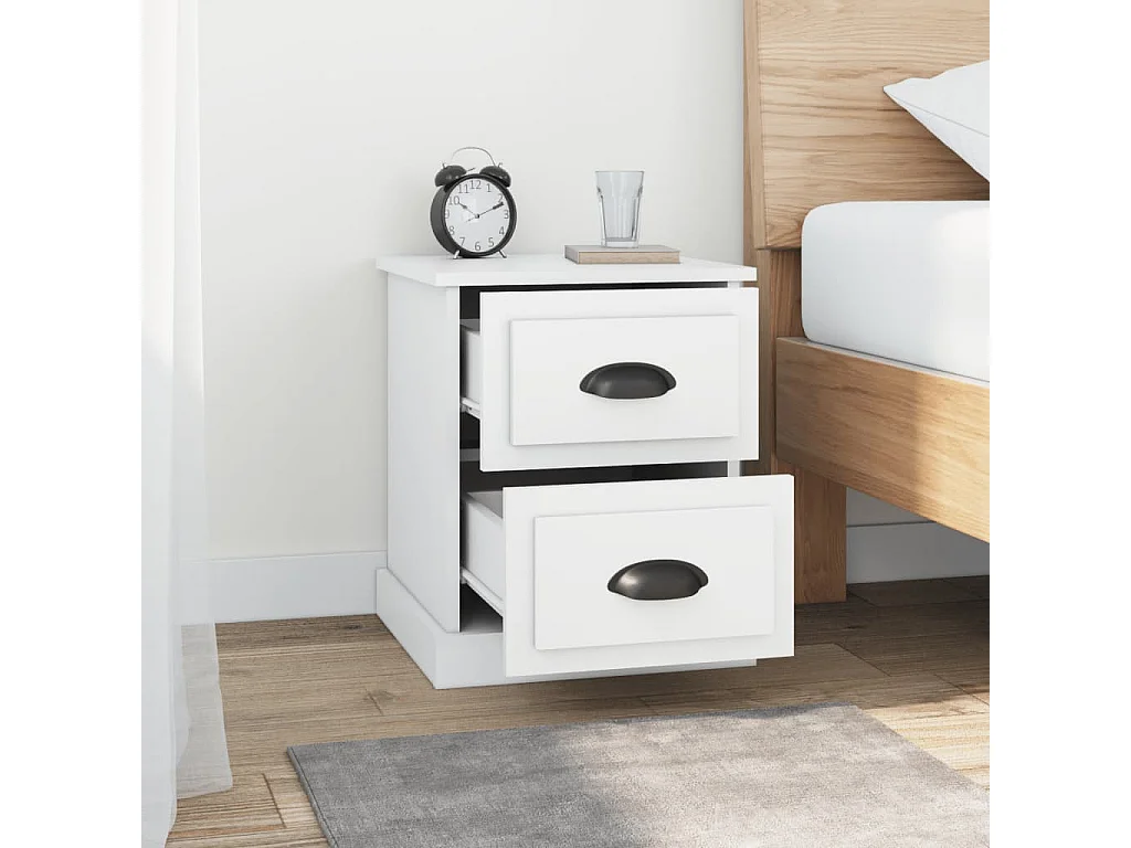 Lote de 2 Mesitas de noche madera contrachapada blanco 39x39x47,5cm ES85216