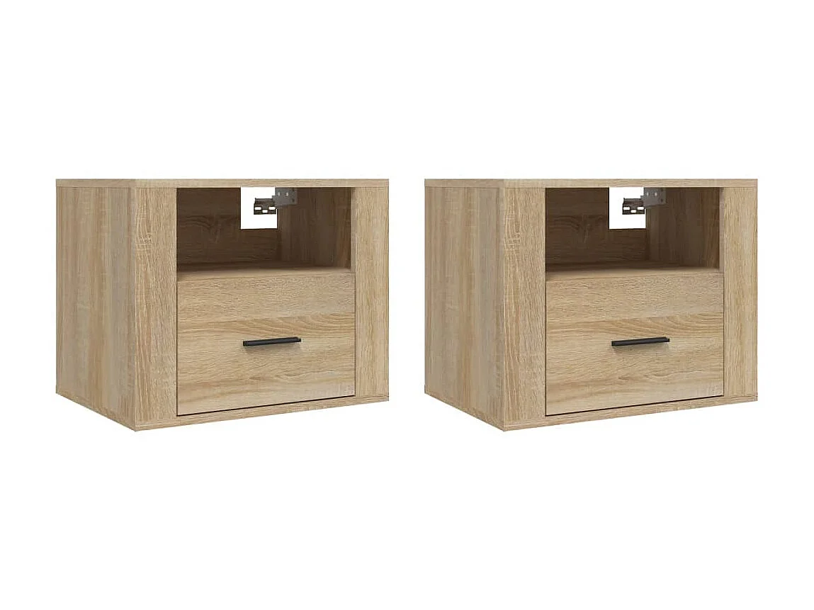 Lote de 2 Mesitas de noche de pared color roble Sonoma 50x36x40 cm ES34110
