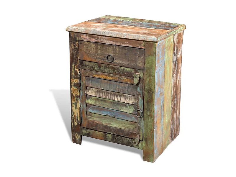 Mesa auxiliar con 1 cajón y 1 puerta madera reciclada  ES77226