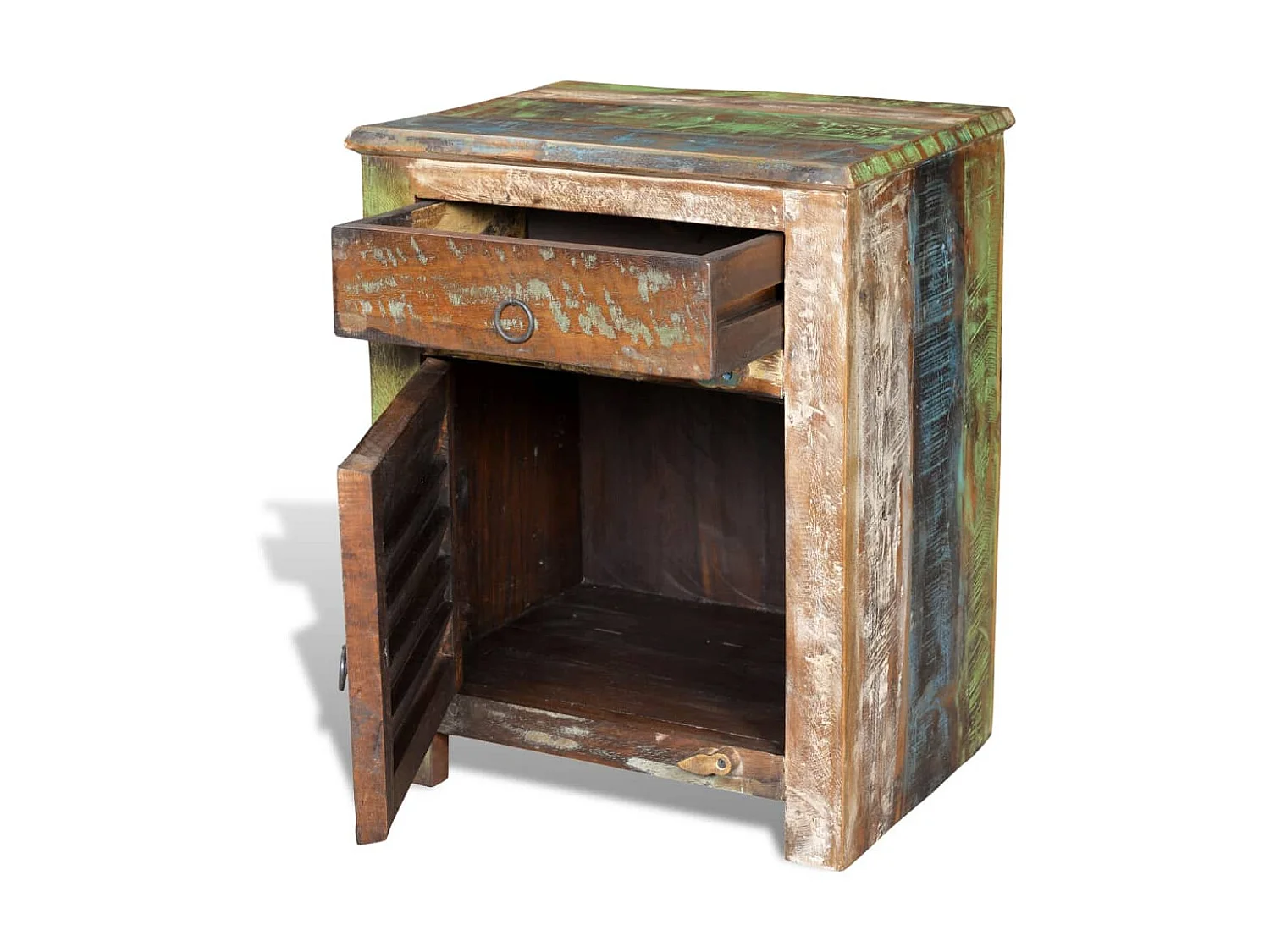 Mesa auxiliar con 1 cajón y 1 puerta madera reciclada  ES77226