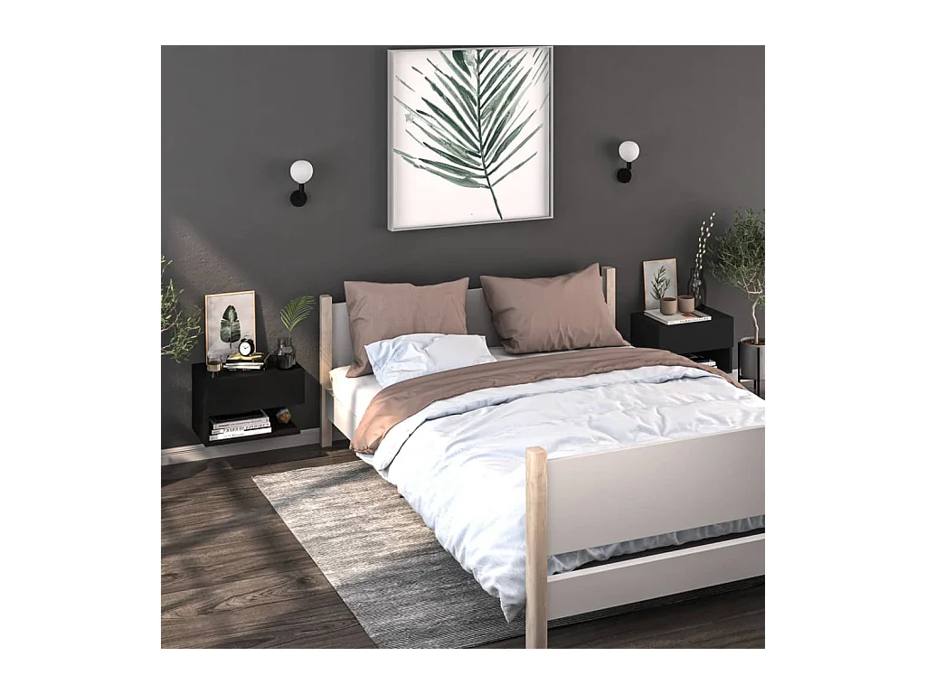 Lot de 2 Tables de chevet murales Noir GHR94005