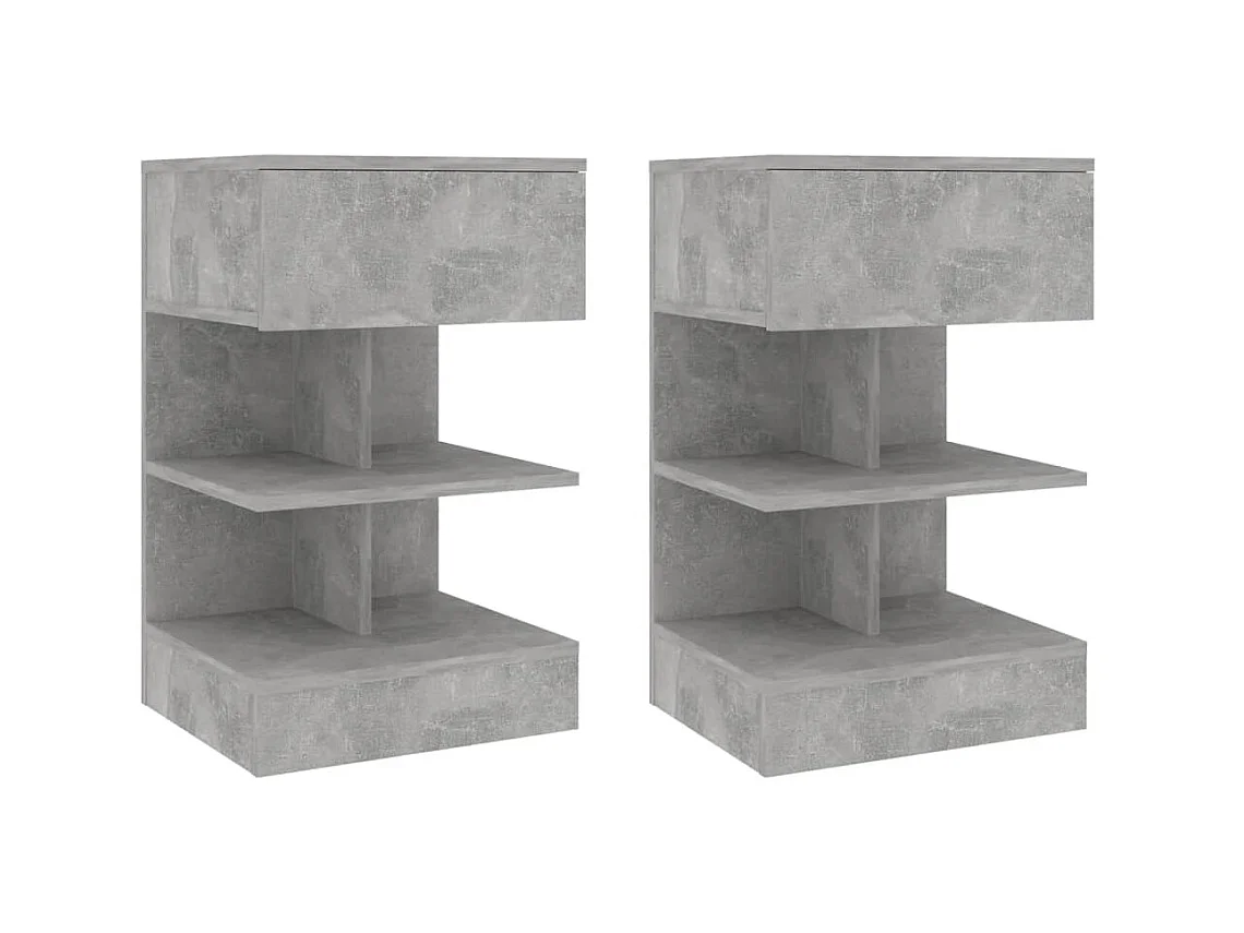 Lot de 2 Tables de chevet Gris béton 40x35x65 cm GHR74673