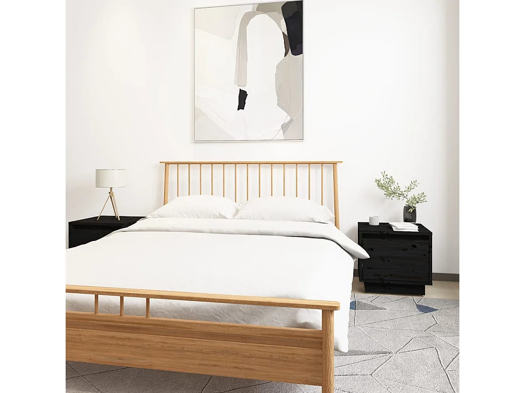 Nachtkastjes 2 st 35x34x32 cm massief grenenhout zwart NL47274