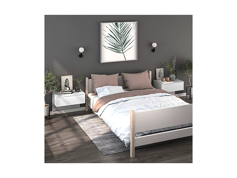 Lot de 2 Tables de chevet murales Blanc brillant GHR91420