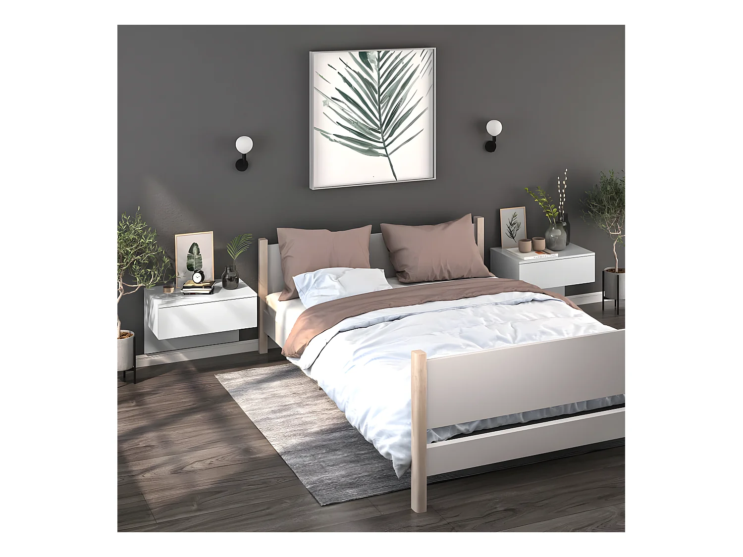 Lot de 2 Tables de chevet murales Blanc brillant GHR91420