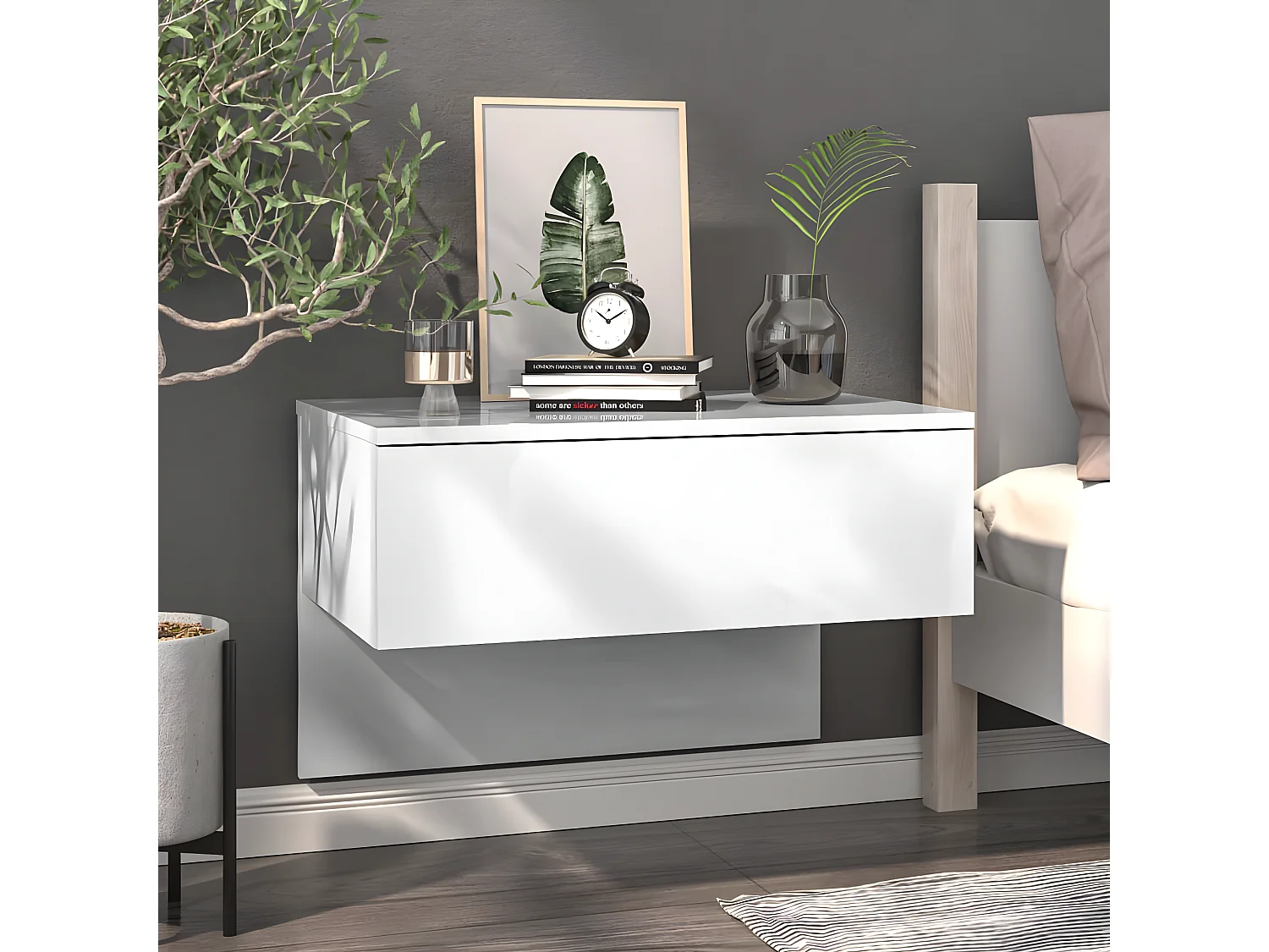 Lote de 2 Mesitas de noche de pared blanco brillante ES86542