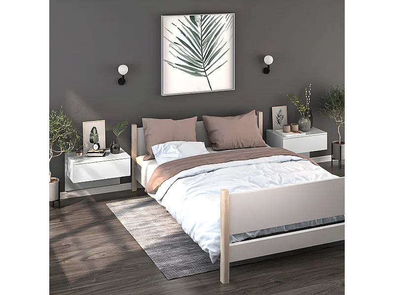 Lot de 2 Tables de chevet murales Blanc brillant GHR91420