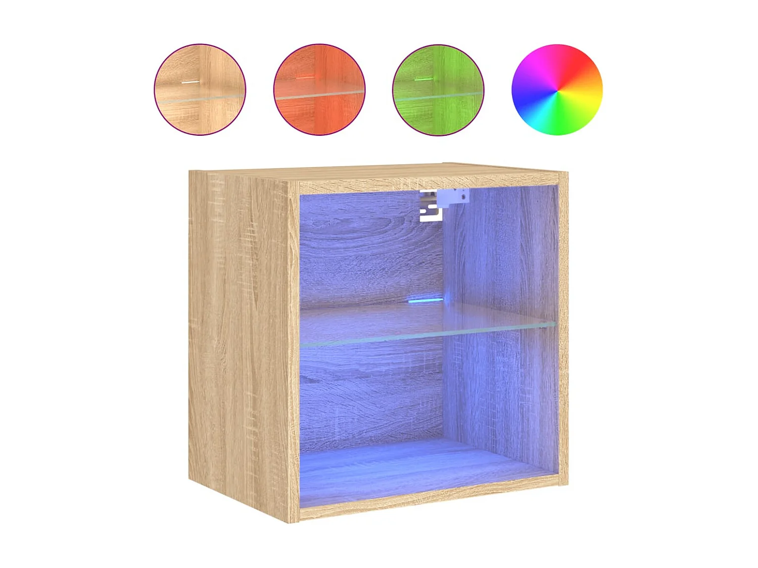 Mesita de noche de pared con luces LED roble Sonoma ES35903