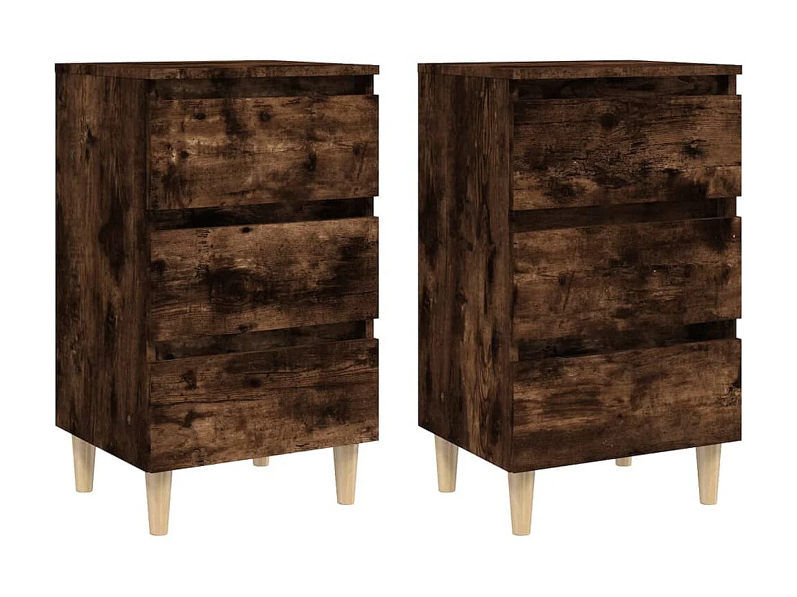 Lot de 2 Tables de chevet et pieds en bois Chêne fumé 40x35x69 cm GHR89856