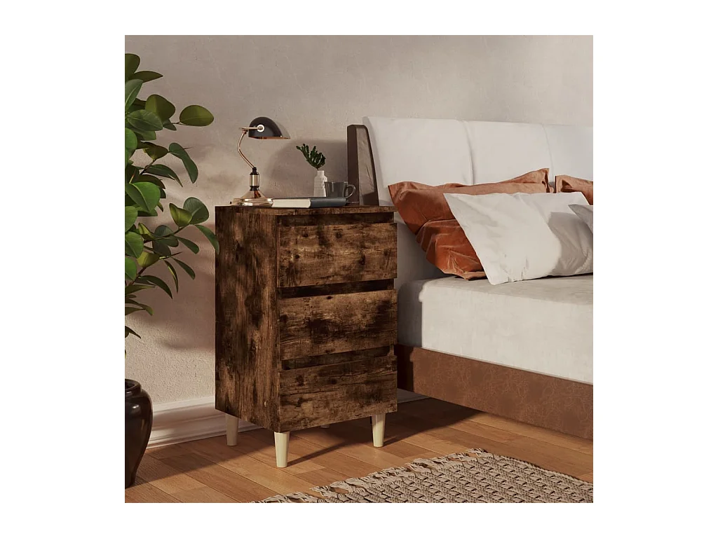 Lot de 2 Tables de chevet et pieds en bois Chêne fumé 40x35x69 cm GHR89856
