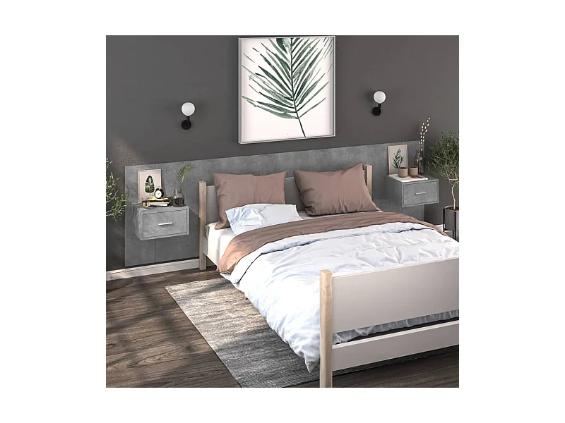 Mesas de cabeceira montagem na parede 2 pcs cinzento cimento PT92050