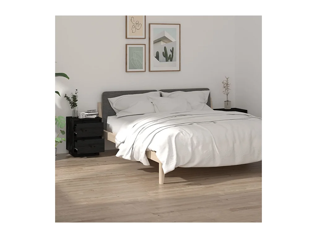 Lot de 2 Tables de chevet Noir 40x35x50 cm Bois de pin solide GHR97303