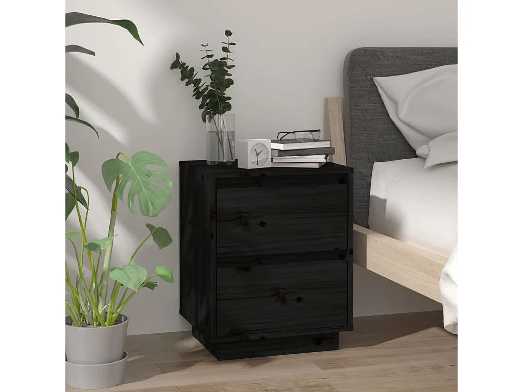 Nachtkastjes 2 st 40x35x50 cm massief grenenhout zwart NL29301