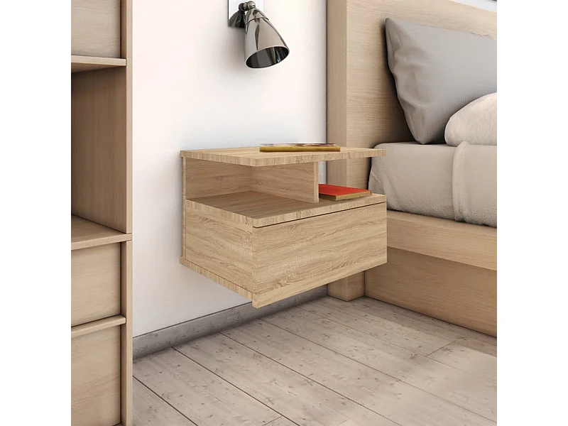 Lote de 2 Mesitas de noche flotante madera roble Sonoma 40x31x27 cm ES21892