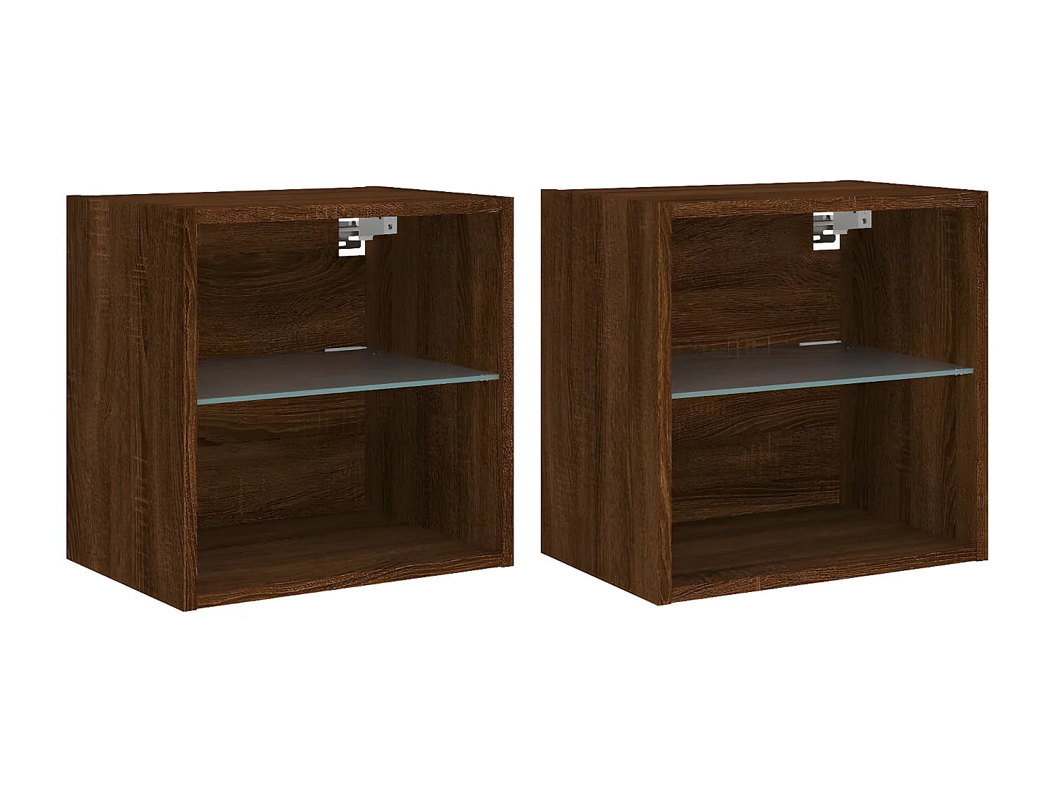 Lot de 2 Tables de chevet murales avec lumières LED chêne marron GHR87982